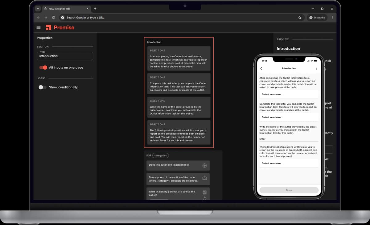 Form builder interface