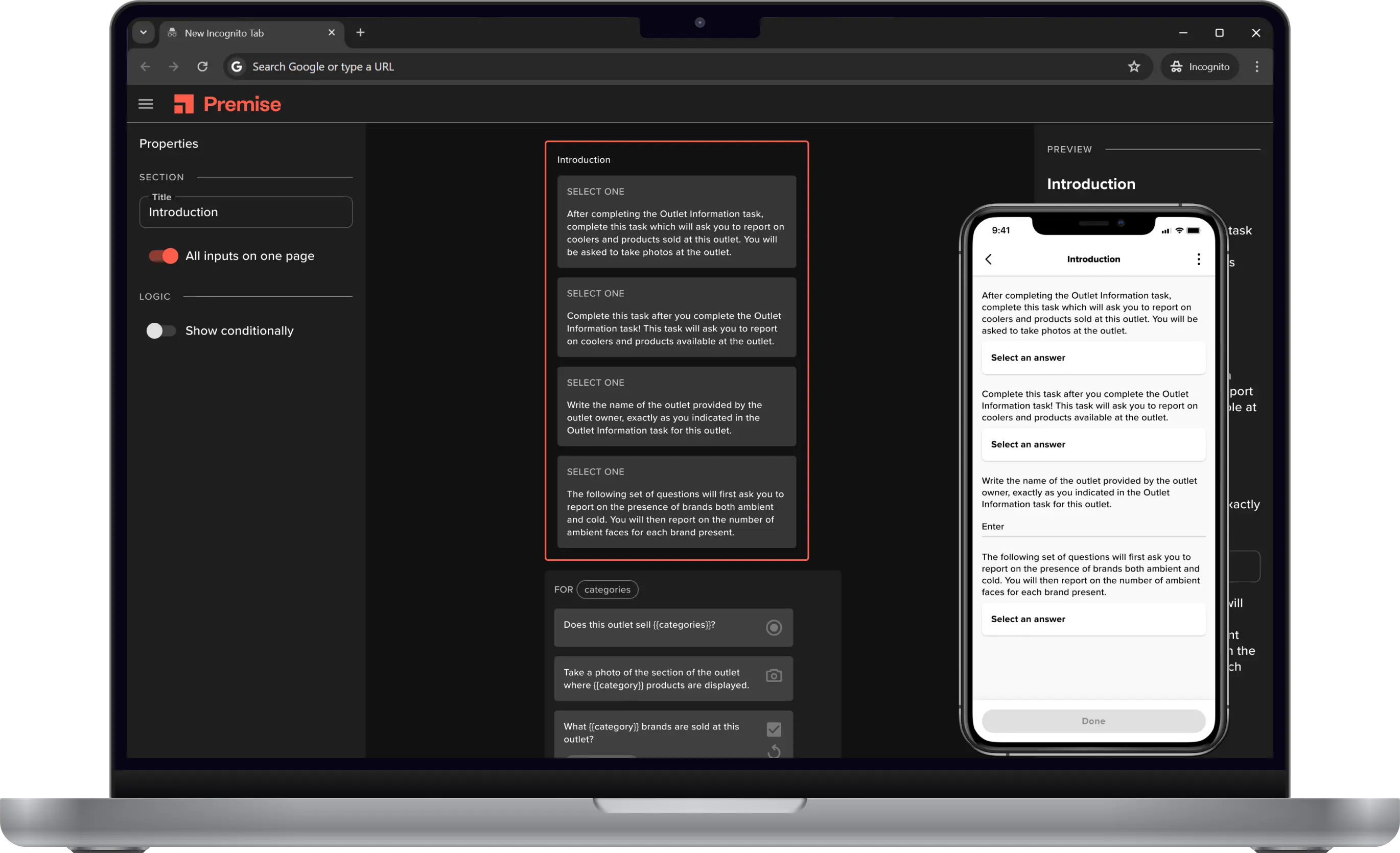 Form builder interface