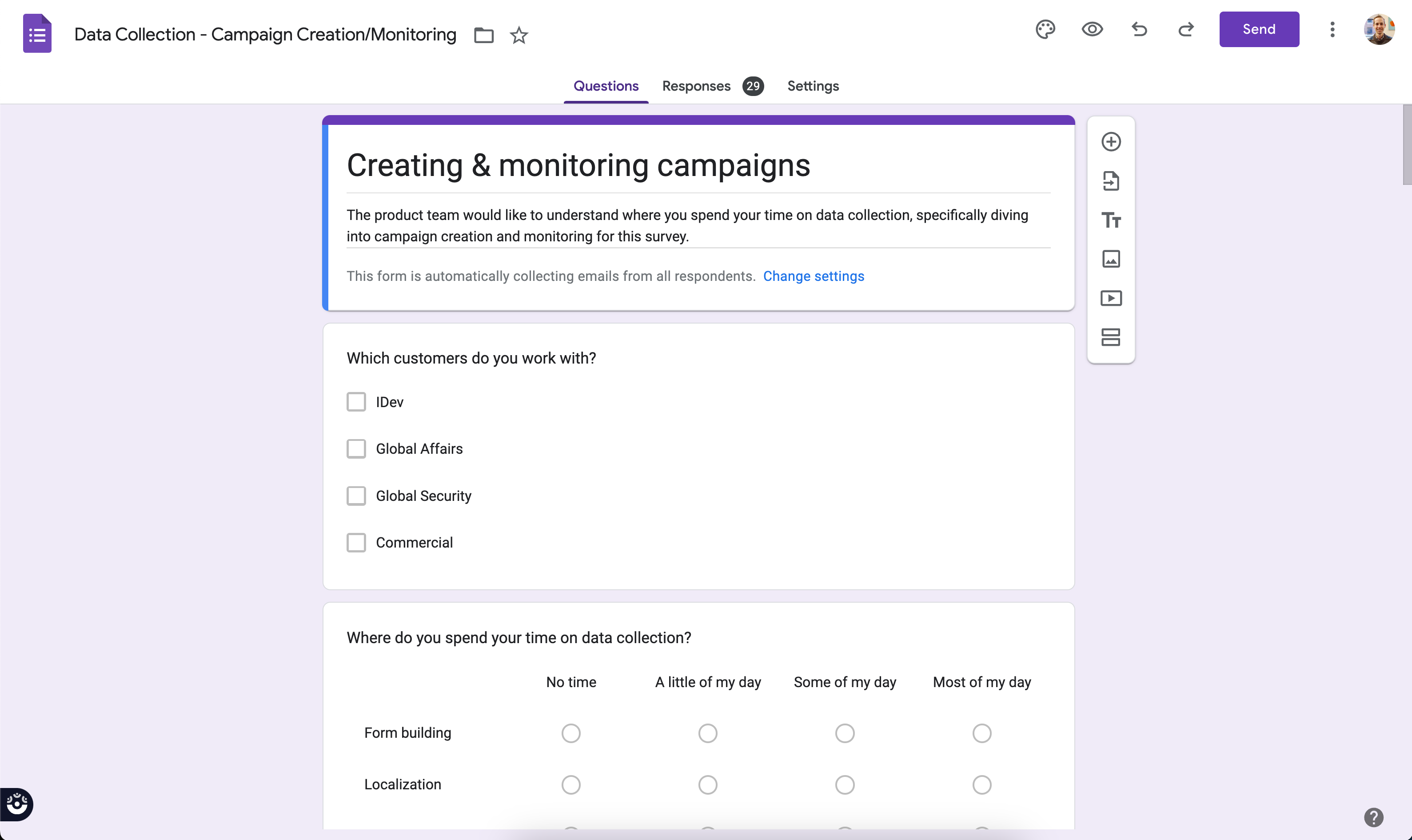 Internal survey results showing campaign manager pain points