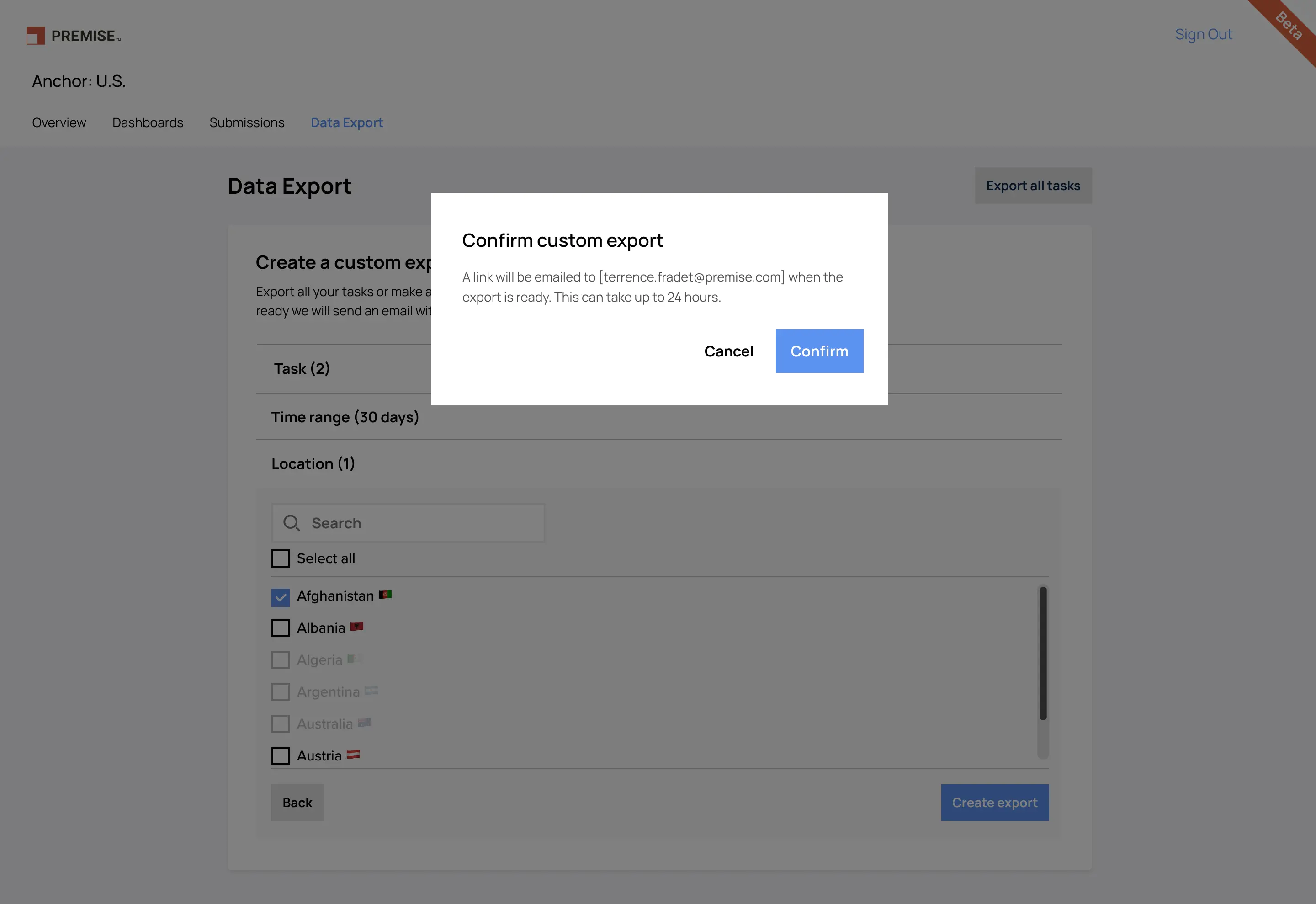 Export workflow interface